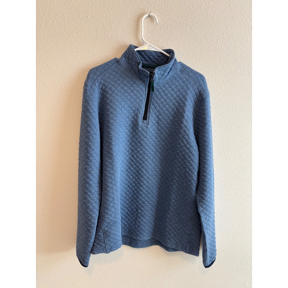 J. Crew Pullover Sweatshirt Mens Medium Blue Quilted 1/4 Zip Authentic Fleece